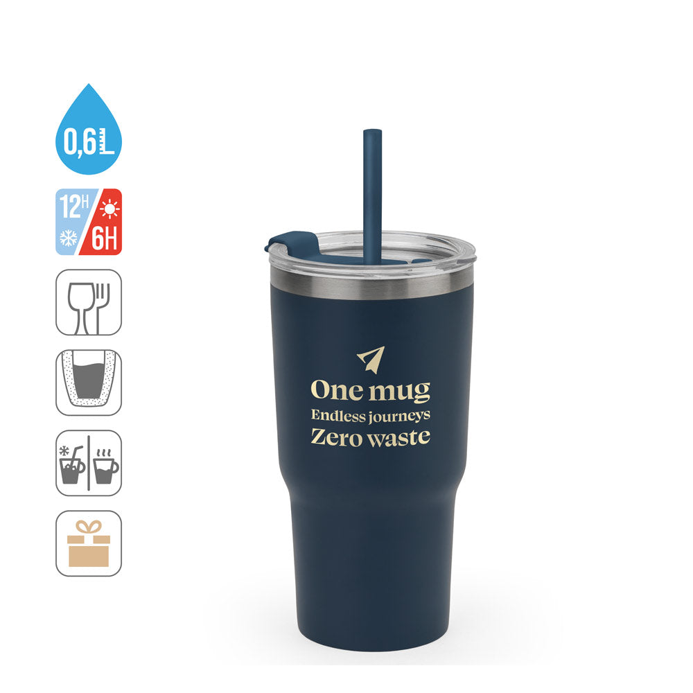 Joyner M. Compact Stainless Steel Travel Cup (91% Recycled) With Vacuum Insulated Double Wall And Matt Finish 600 Ml
