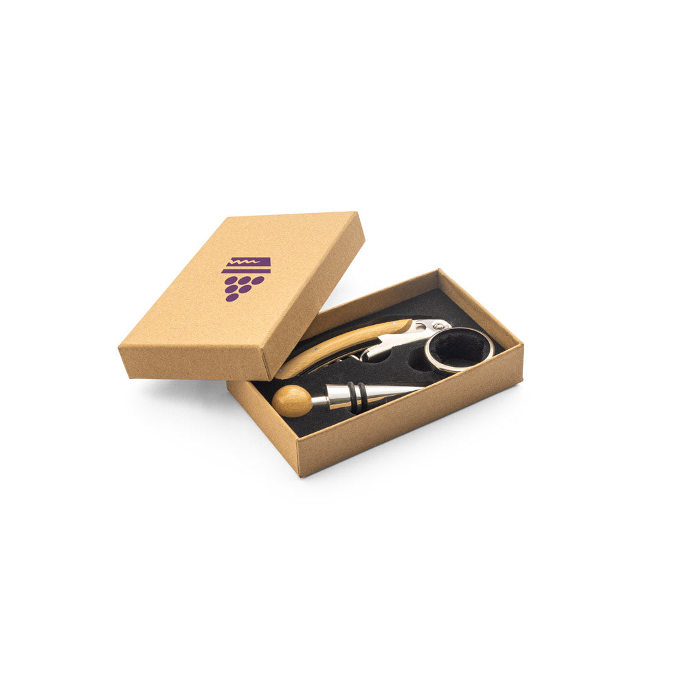 Savory. Bamboo And Stainless Steel Wine Set