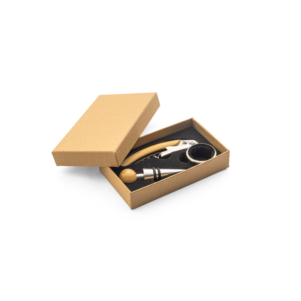 Savory. Bamboo And Stainless Steel Wine Set