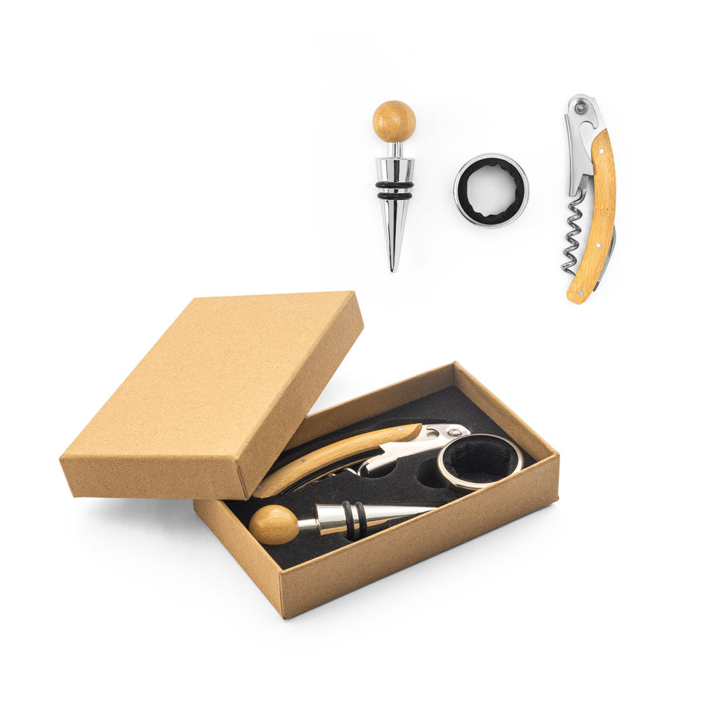 Savory. Bamboo And Stainless Steel Wine Set