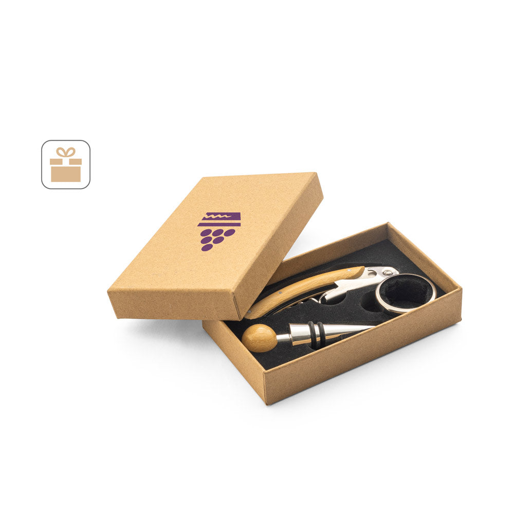 Savory. Bamboo And Stainless Steel Wine Set