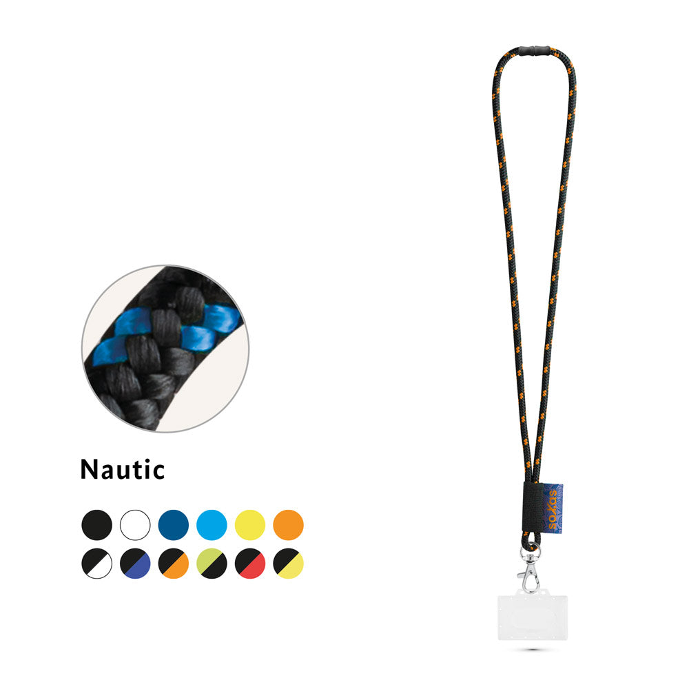 Bridport. Set Lanyard Nautic Long (Ø 7 Mm) With Hook Trigger Snap 9 Mm, Safety Lock Ø 7 Mm And Rigid Id Badge / Card Holder 91 X 68 Mm