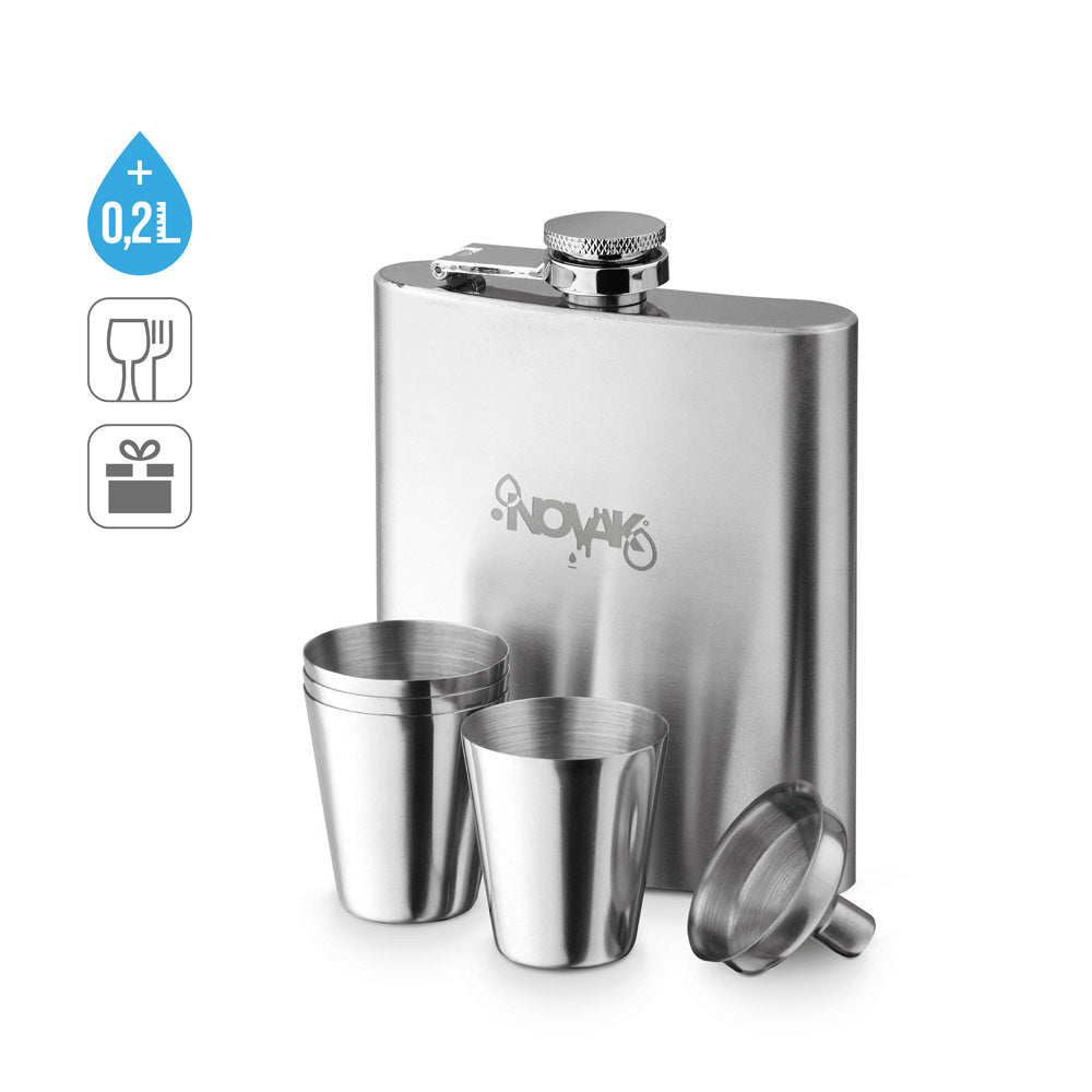 Novak. Stainless Steel Bottle And Glasses Set 200 Ml
