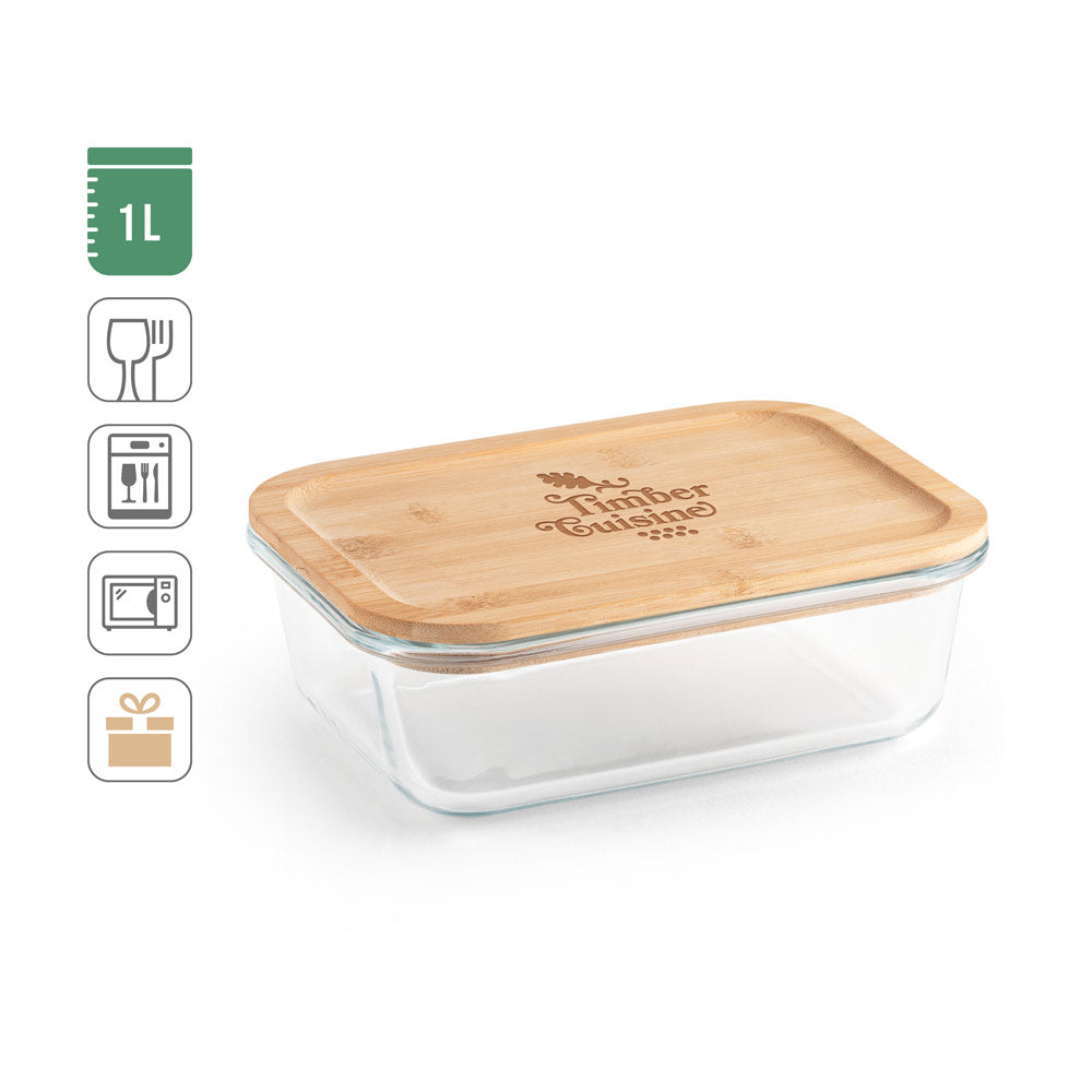 Portobello. Lunch Box. Hermetic Box In Borosilicate Glass And Bamboo Lid 1000 Ml