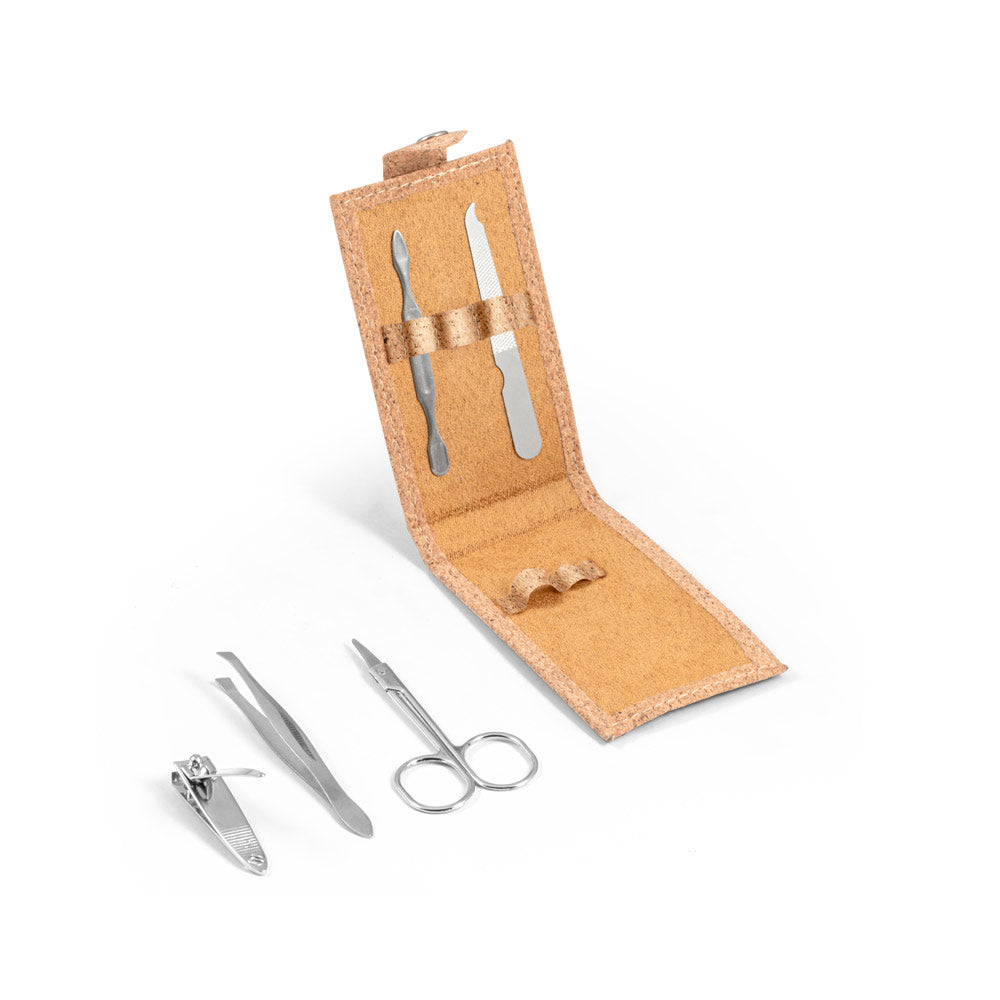 Zena. Stainless Steel Manicure Set In Cork Pouch