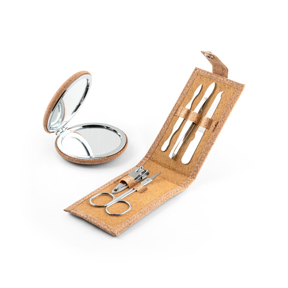 Zena. Stainless Steel Manicure Set In Cork Pouch