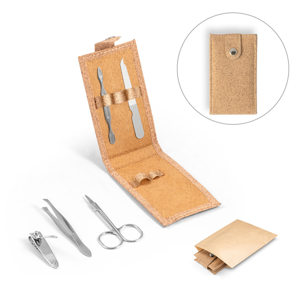 Zena. Stainless Steel Manicure Set In Cork Pouch