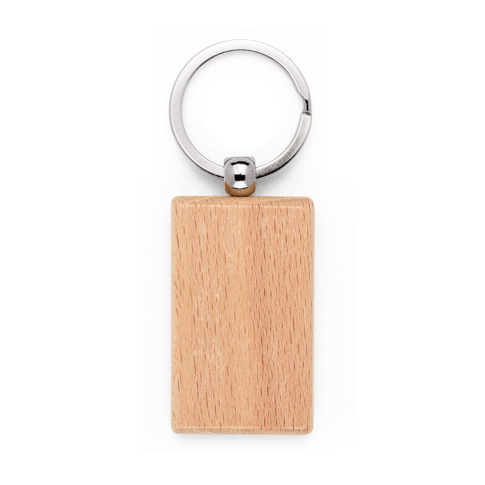 Stewie. Rectangular Keyring In Beech Wood