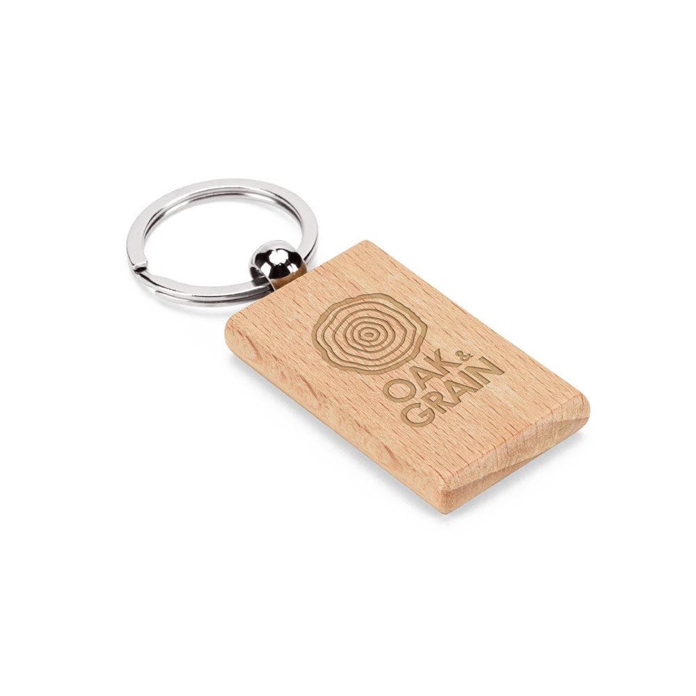 Stewie. Rectangular Keyring In Beech Wood