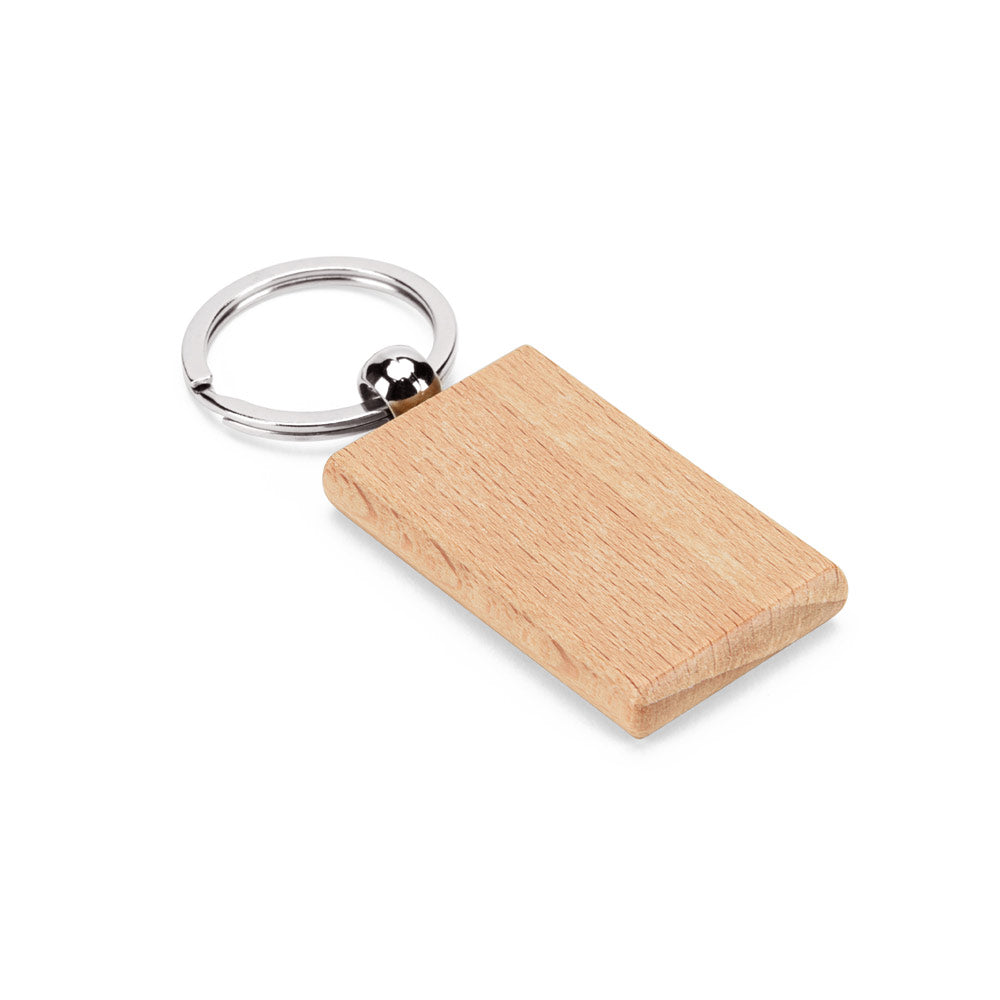 Stewie. Rectangular Keyring In Beech Wood