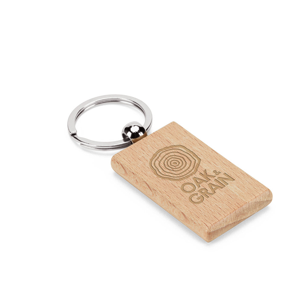 Stewie. Rectangular Keyring In Beech Wood
