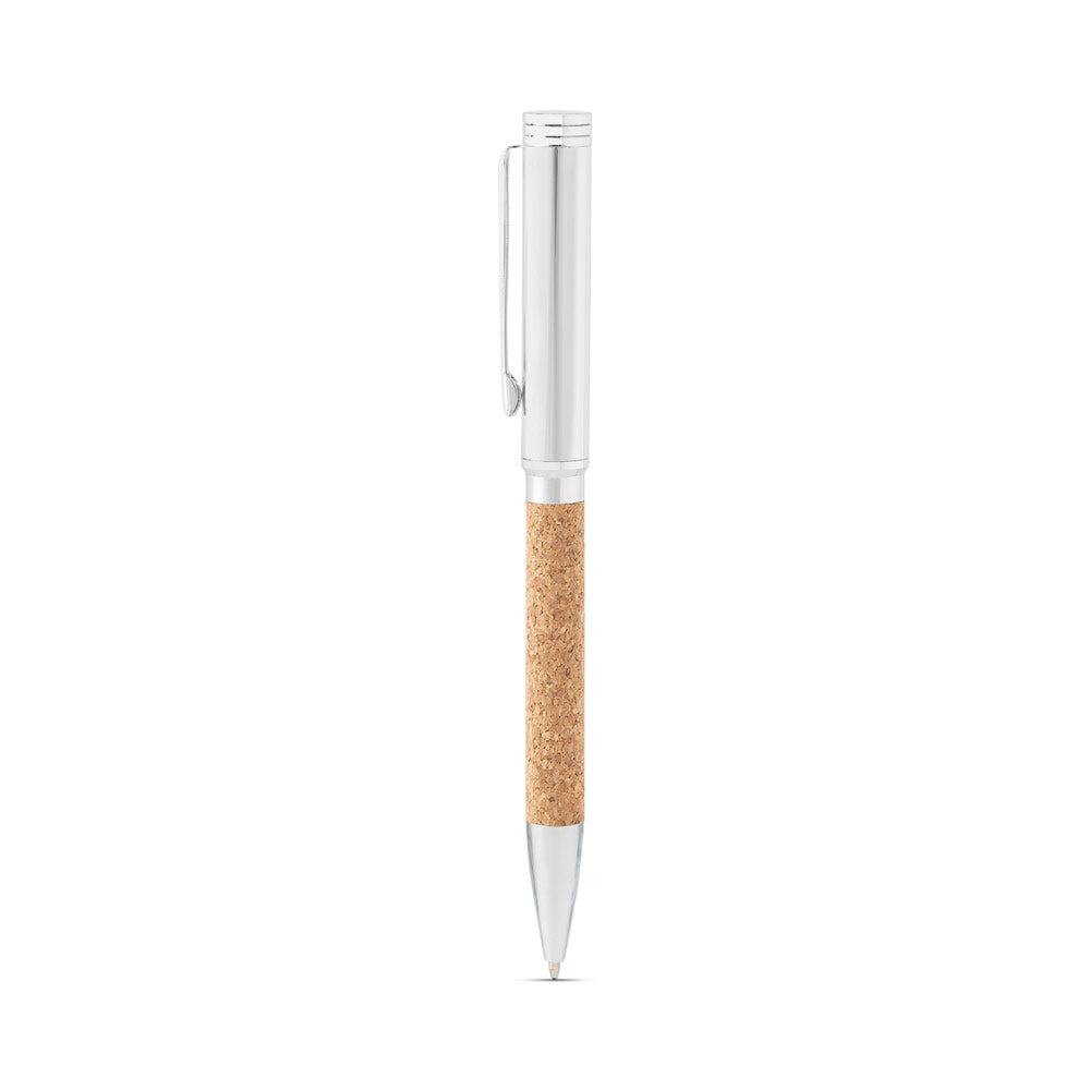 Evans. Set Consisting Of A Ballpoint And Key Ring, Both In Metal And Cork