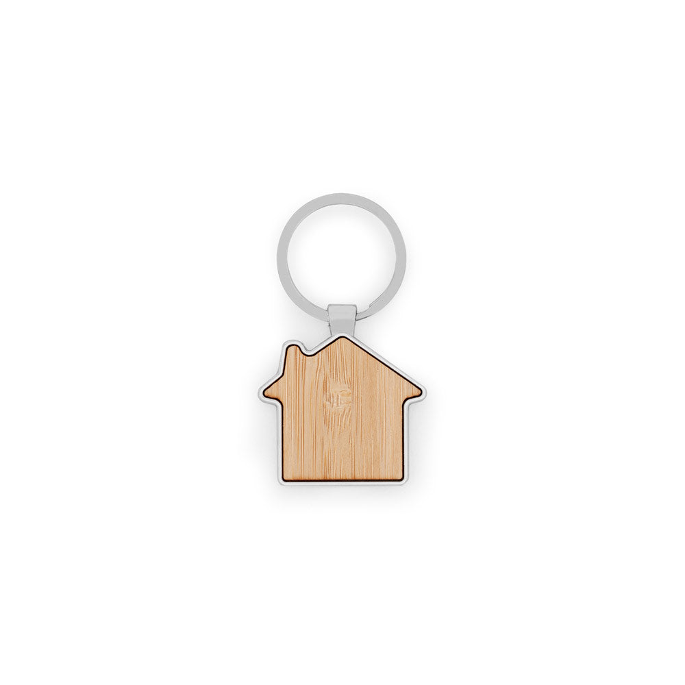 Gaston House. House-Shaped Iron Keychain In Zinc And Bamboo