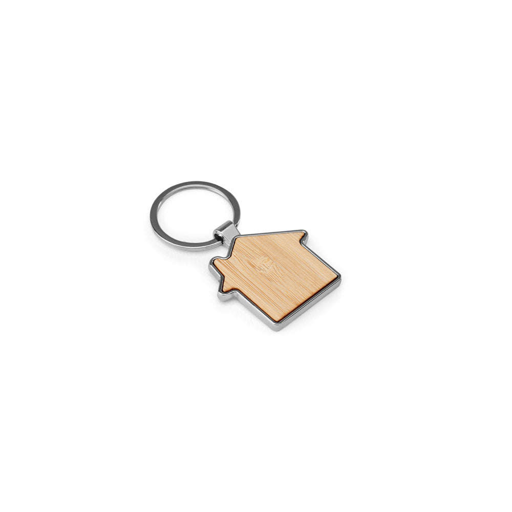 Gaston House. House-Shaped Iron Keychain In Zinc And Bamboo