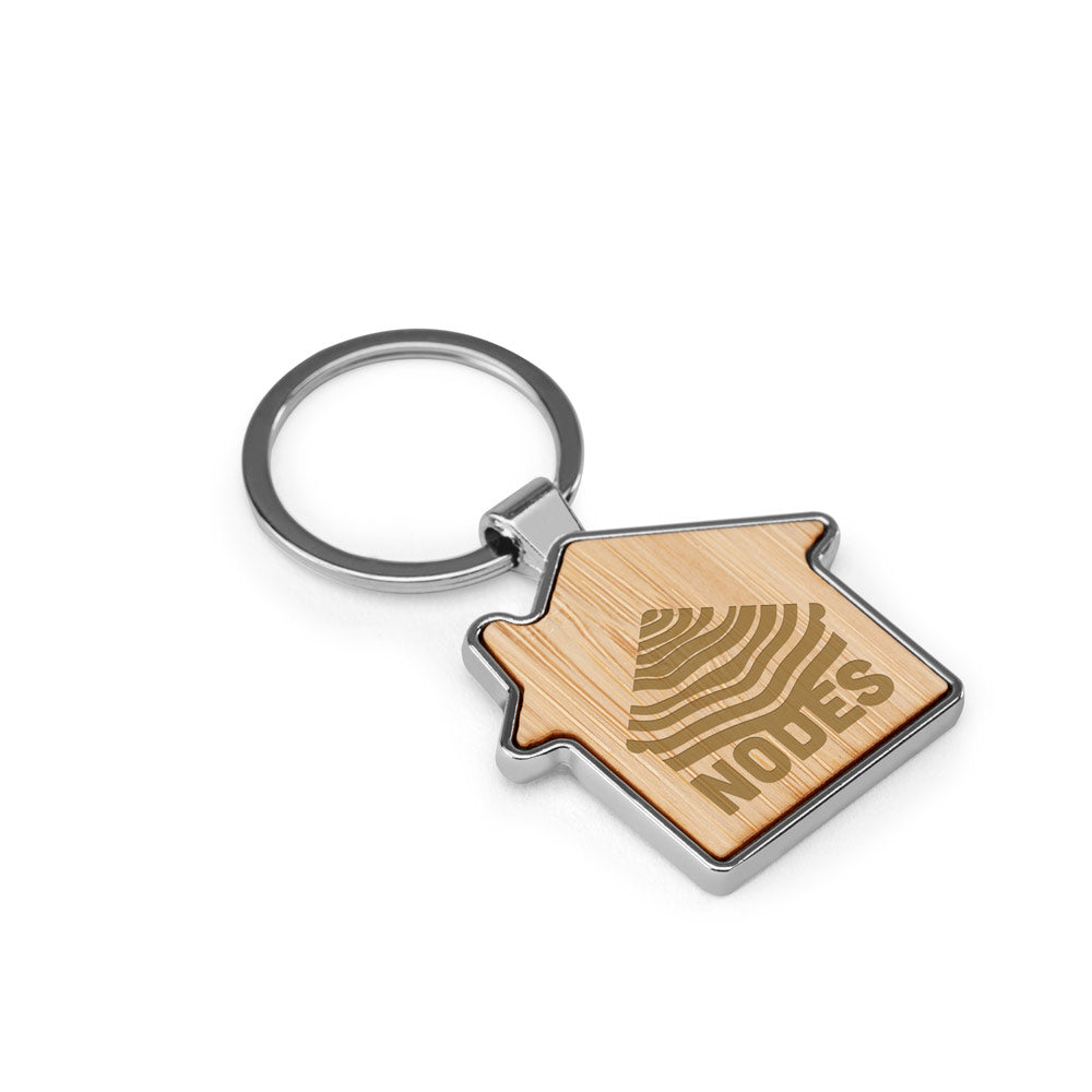 Gaston House. House-Shaped Iron Keychain In Zinc And Bamboo
