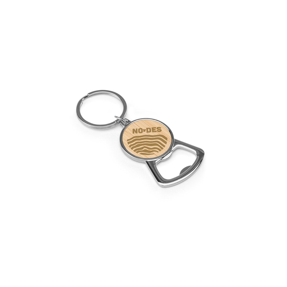 Meeko. Iron Keychain With A Round Shape In Zinc And Bamboo