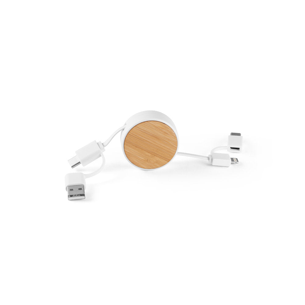 Rubins. 6-In-1 Retractable Usb Cable In Recycled Abs (100% Rabs) And Bamboo
