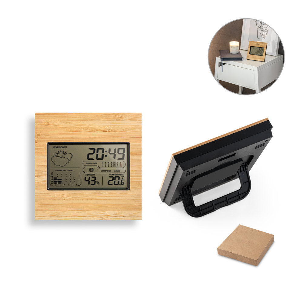 Bromley. Desktop Weather Station With Lcd Screen In Abs And Bamboo