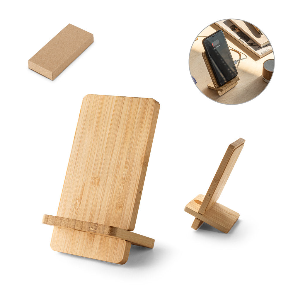 Lange. Smartphone Holder With 15W Super-Fast Wireless Charger In Bamboo