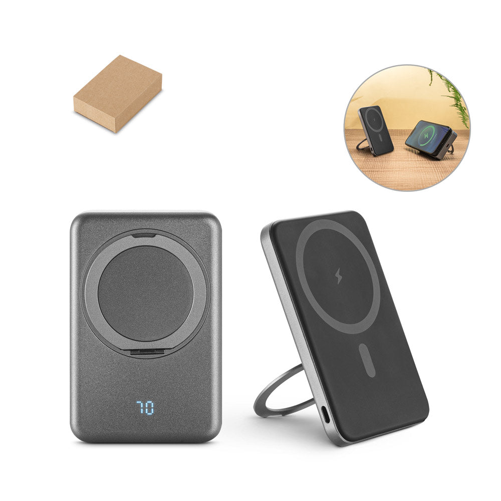 Warshel 5. 5'000 Mah Magnetic Power Bank With 15W Superfast Wireless Charger In Recycled Abs (100% Rabs) With Stand