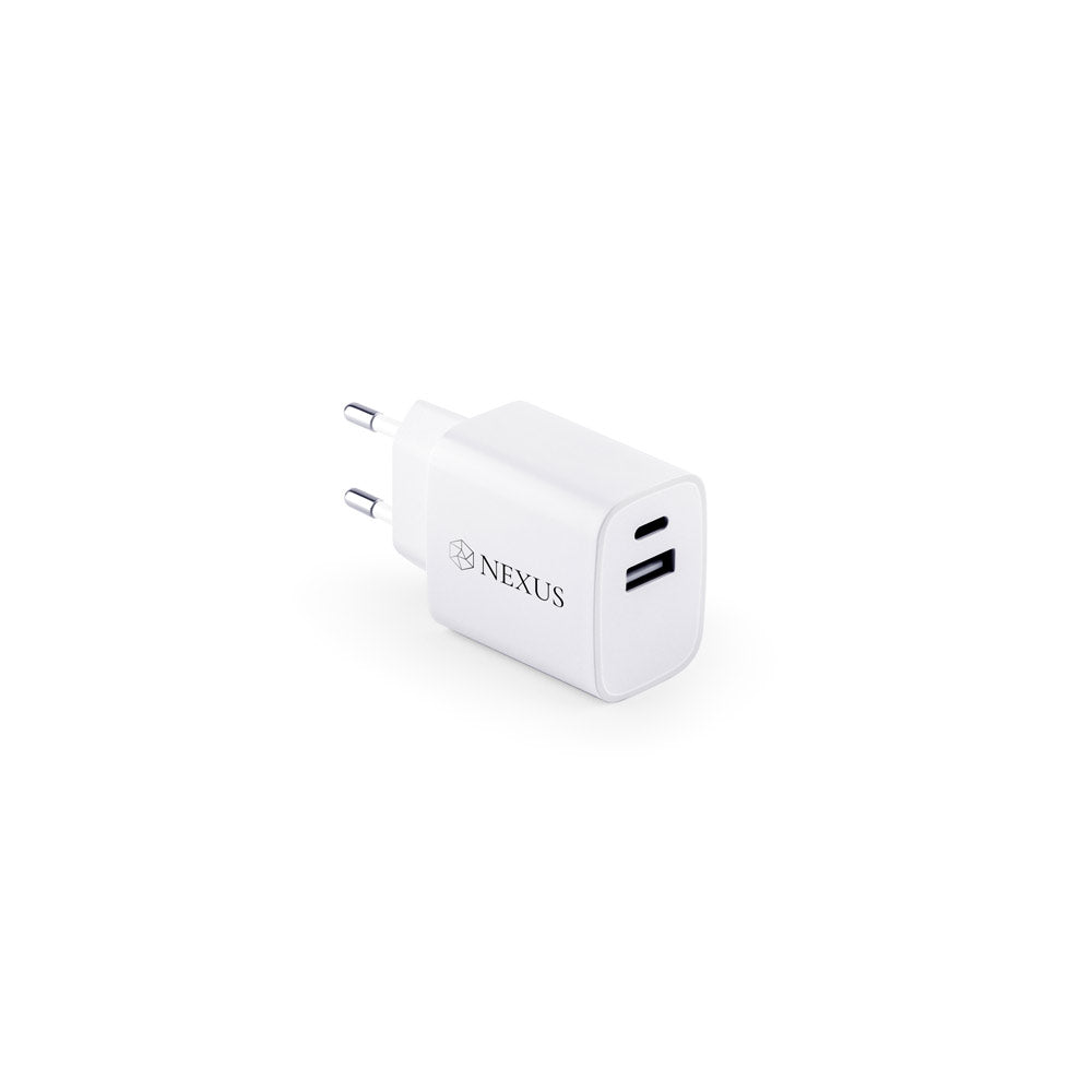 Wegener. Power Adapter With Usb-A Port 18W And Usb-C 20W In Recycled Abs (100% Rabs)