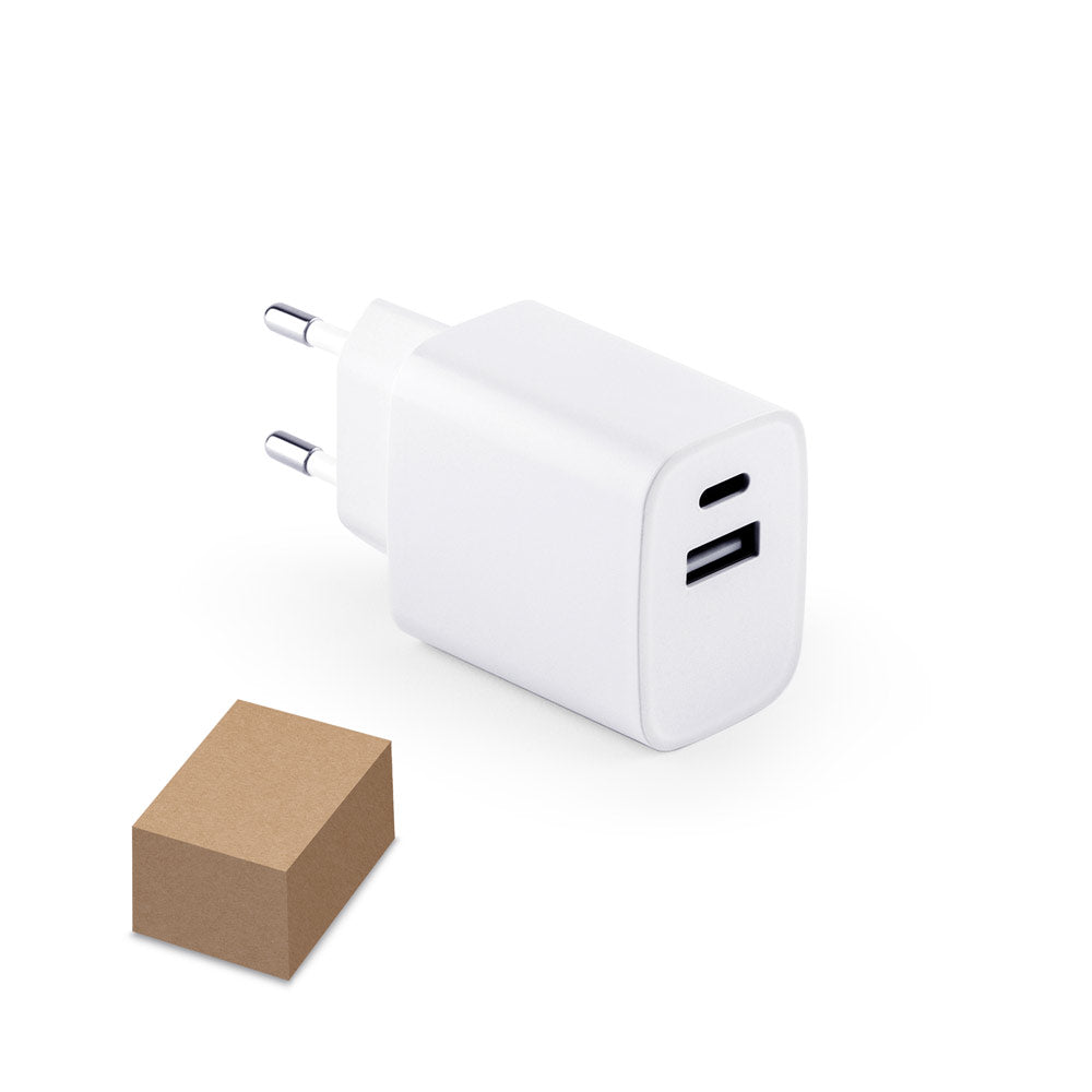 Wegener. Power Adapter With Usb-A Port 18W And Usb-C 20W In Recycled Abs (100% Rabs)