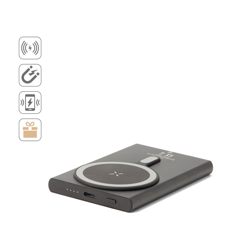 Wright 5. Magnetic Power Bank With Super-Fast Charging In Recycled Aluminum And Recycled Abs 5'000 Mah