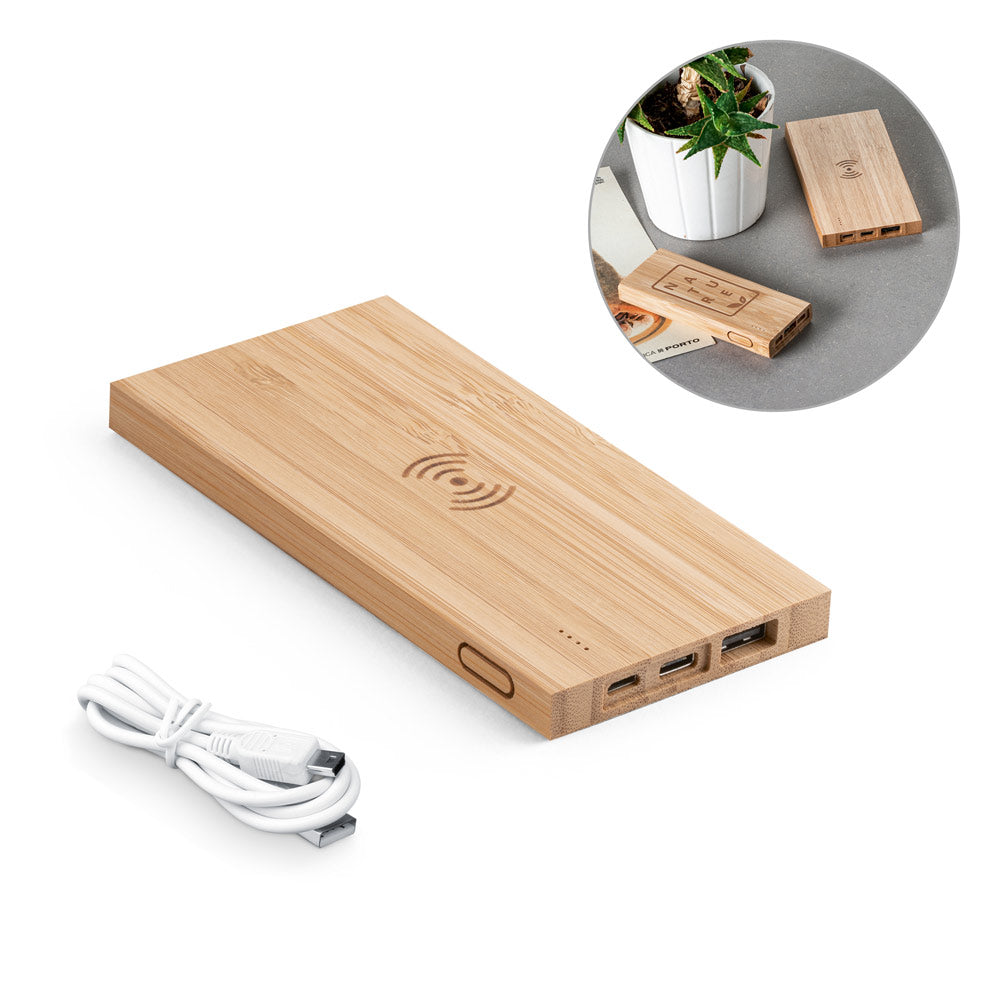 Fitch. Power Bank 5.000 Mah With 5W Wireless Charger In Bamboo