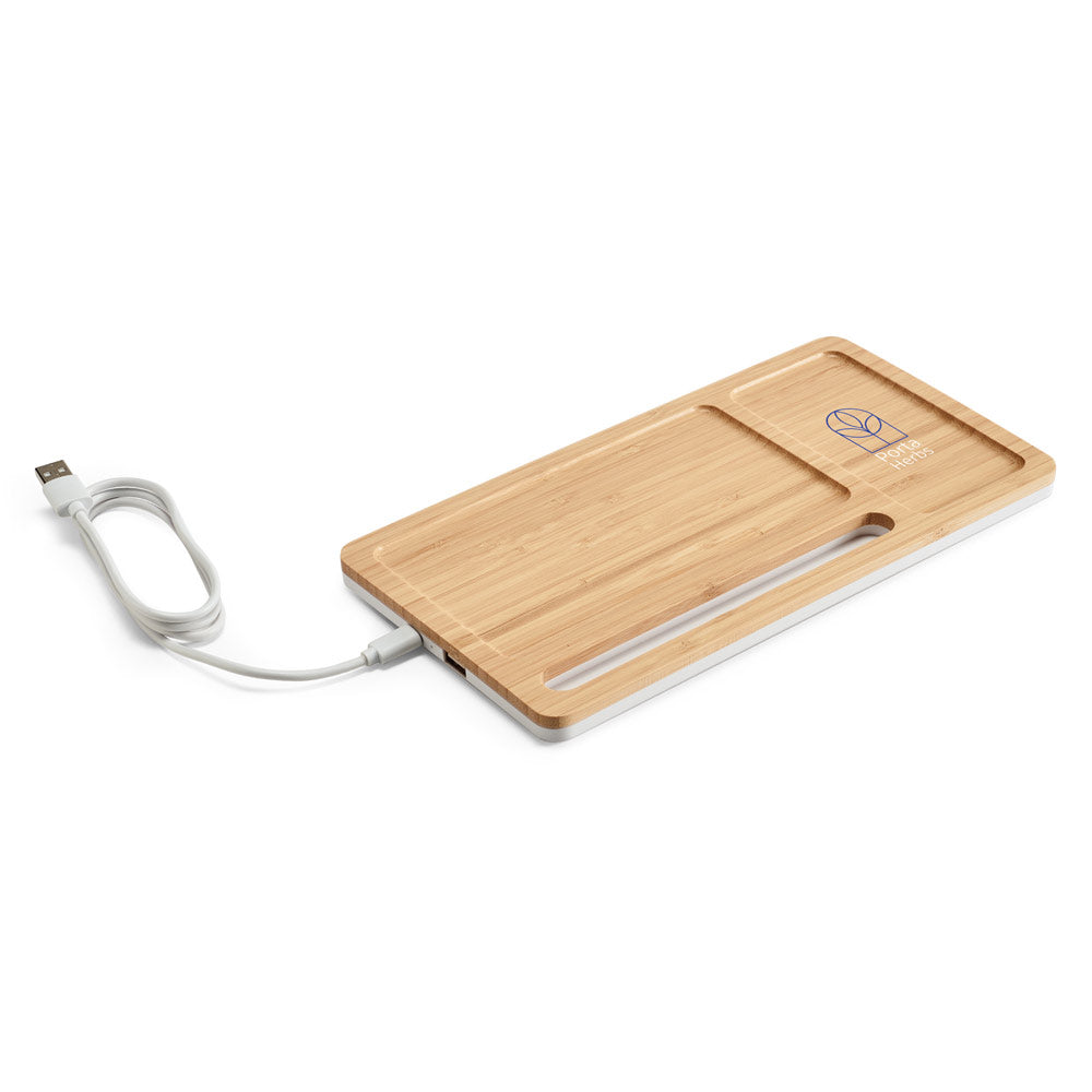 Mott. Desktop Organiser With 15W Wireless Charger In Bamboo And Abs