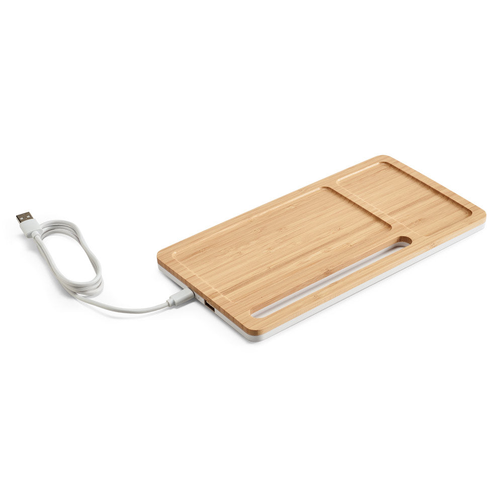 Mott. Desktop Organiser With 15W Wireless Charger In Bamboo And Abs