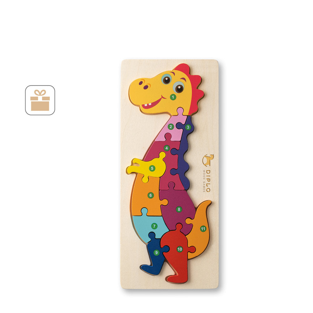 Diplodoco. Dinosaur-Shaped Puzzle In Pine Plywood