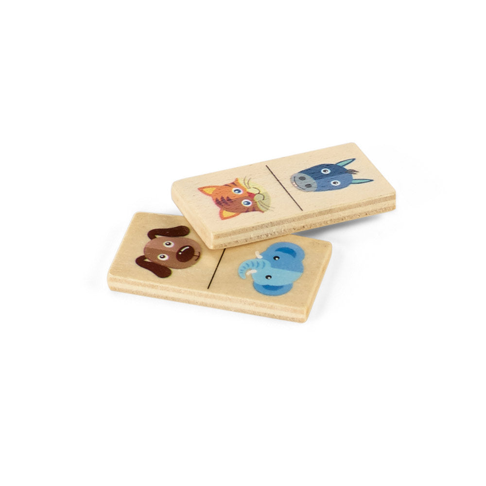 Domin. Kids Wooden Domino Game. 28 Pieces Featuring Fun Animal Figures