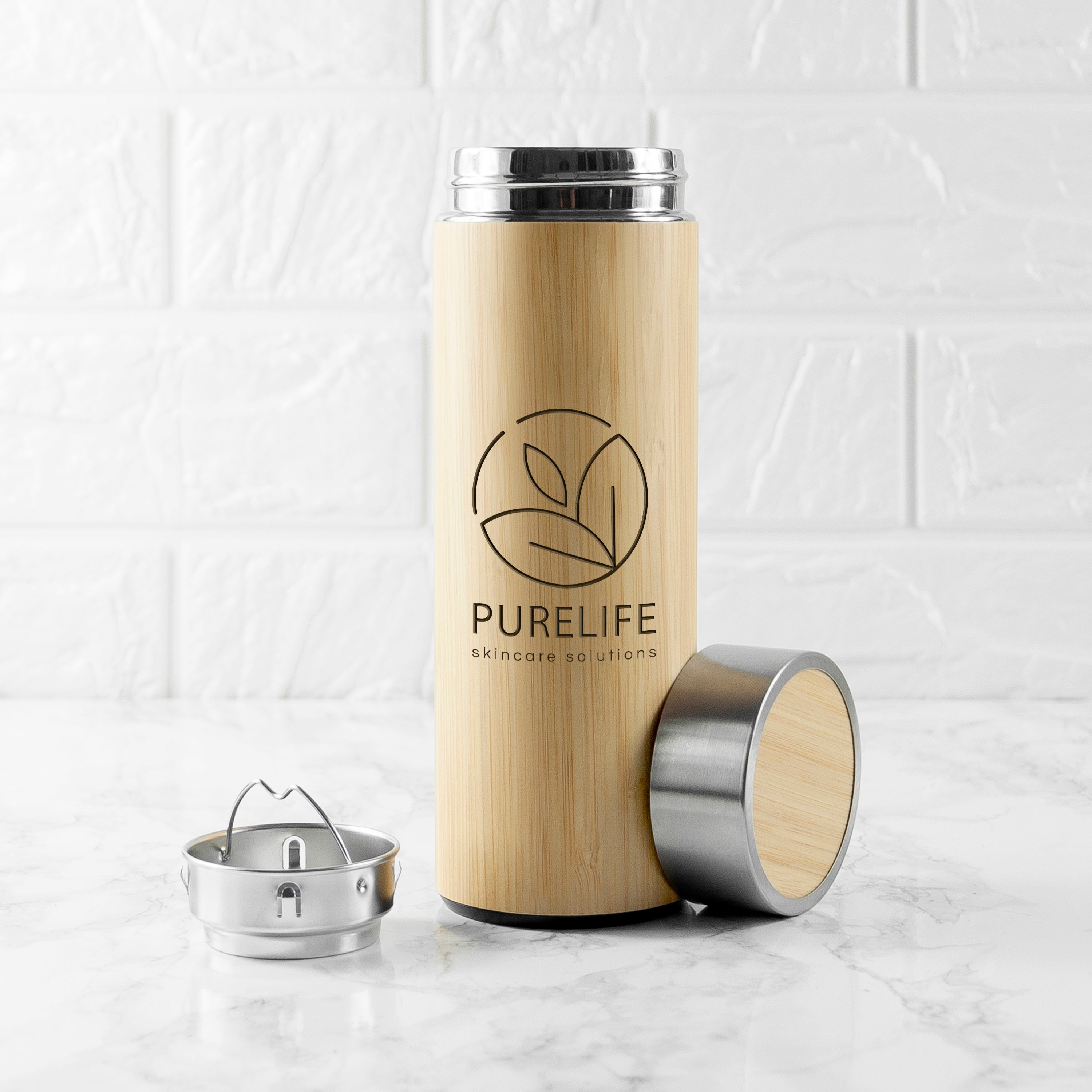 Double Walled Bamboo Vacuum Flask with Tea Strainer