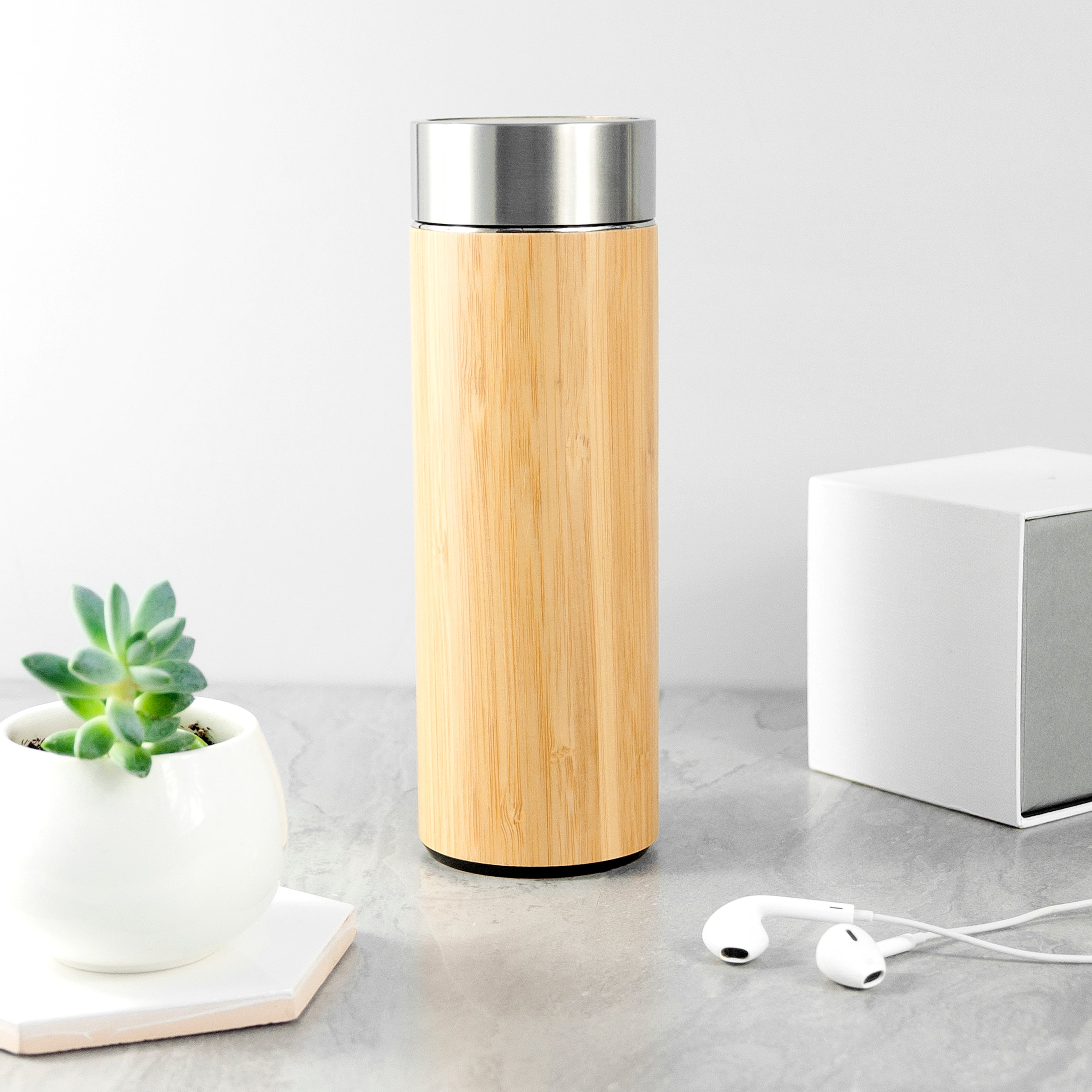 Double Walled Bamboo Vacuum Flask with Tea Strainer