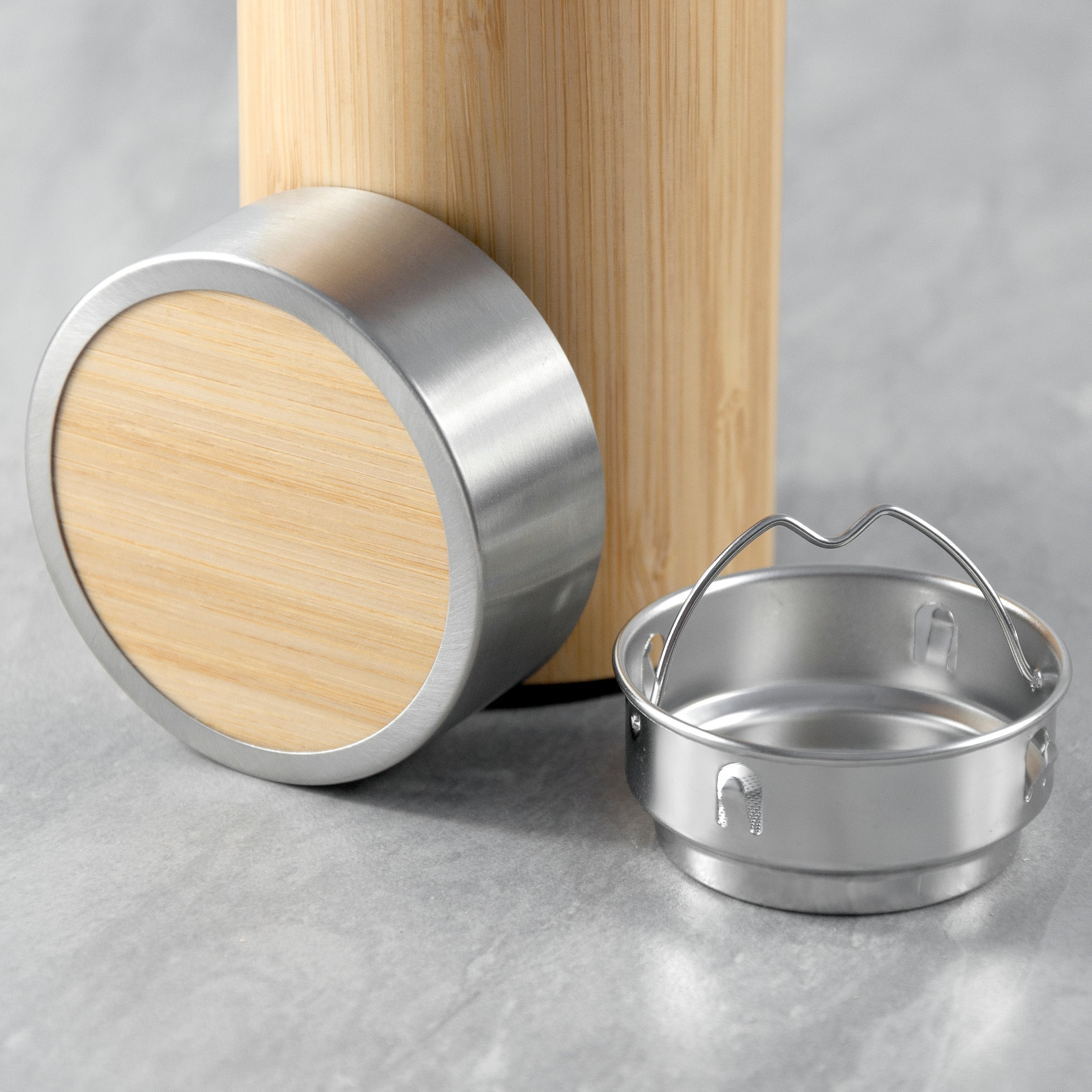 Double Walled Bamboo Vacuum Flask with Tea Strainer