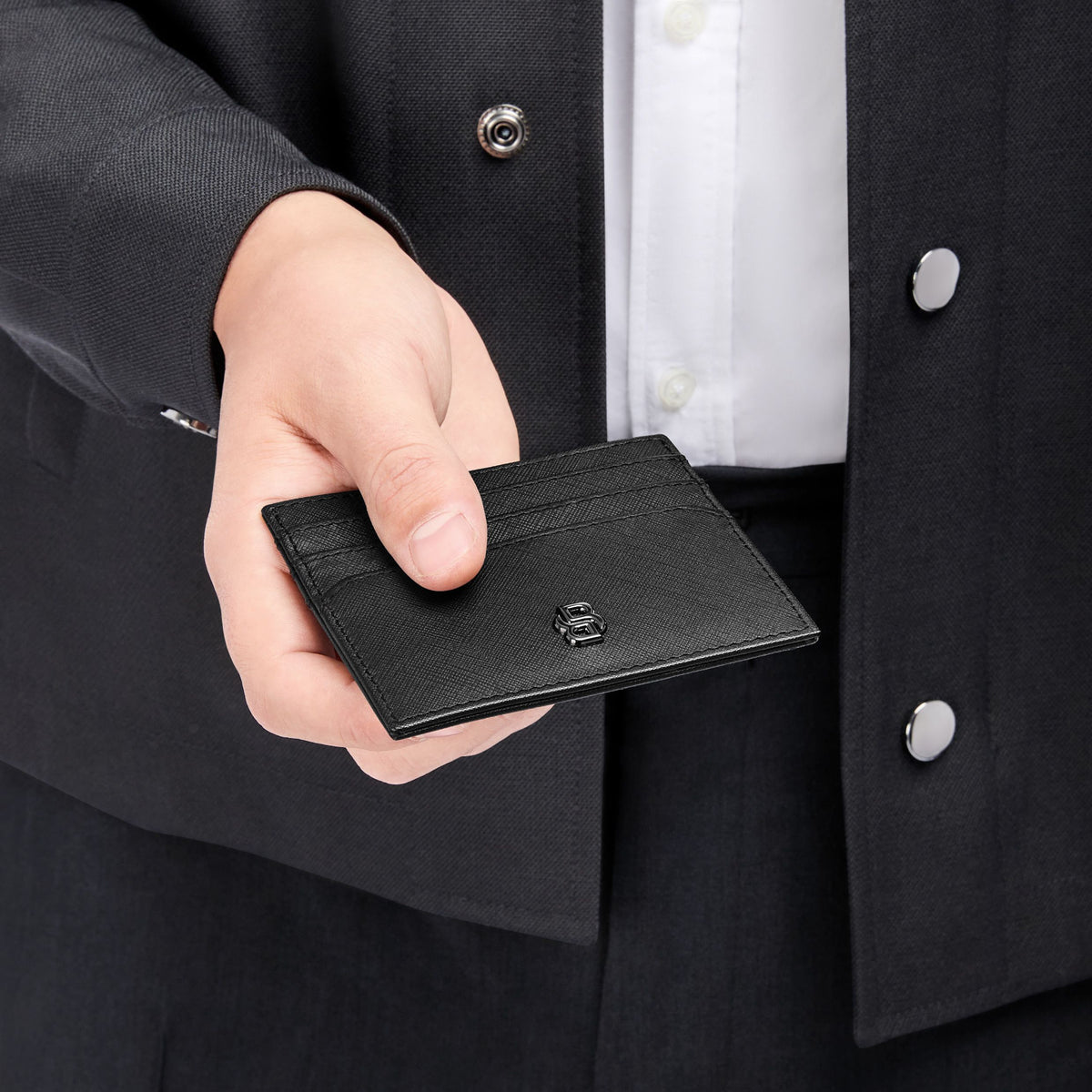 Card Holder Double B Saffiano Black