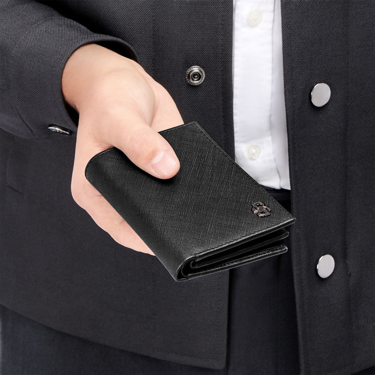 Card Holder With Flap Double B Saffiano Black