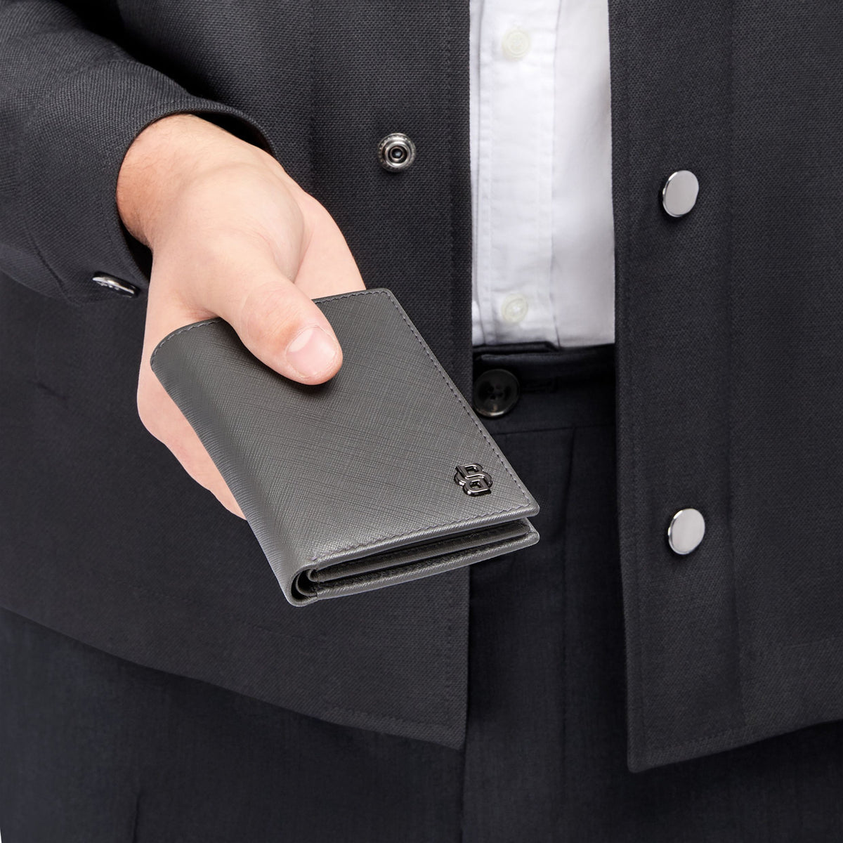 Card Holder With Flap Double B Saffiano Black