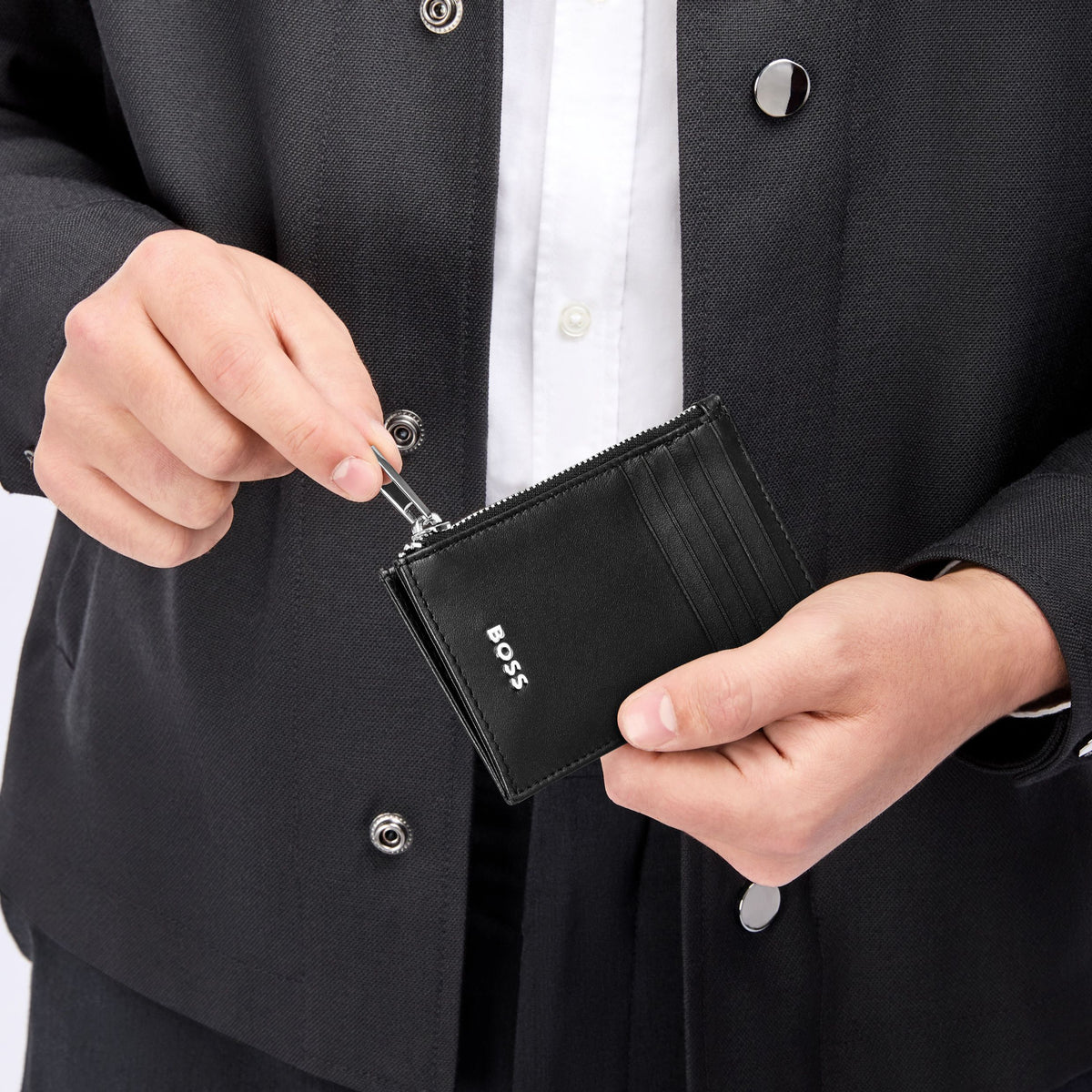 Card Holder Zip Classic Smooth Black