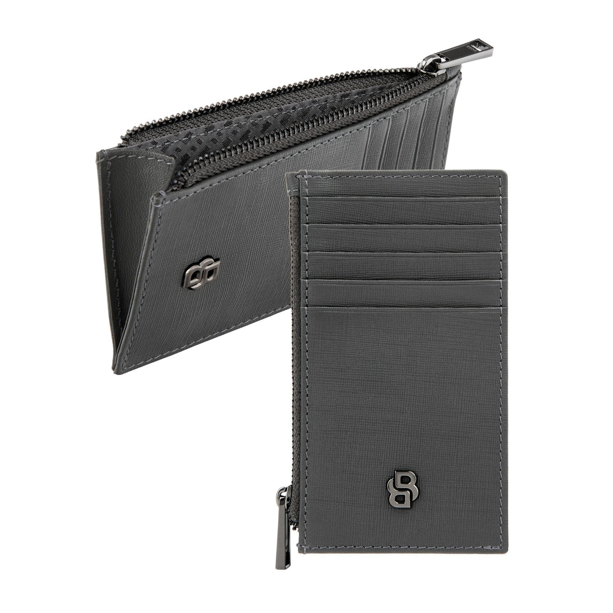 Card Holder Zip Double B Saffiano Black