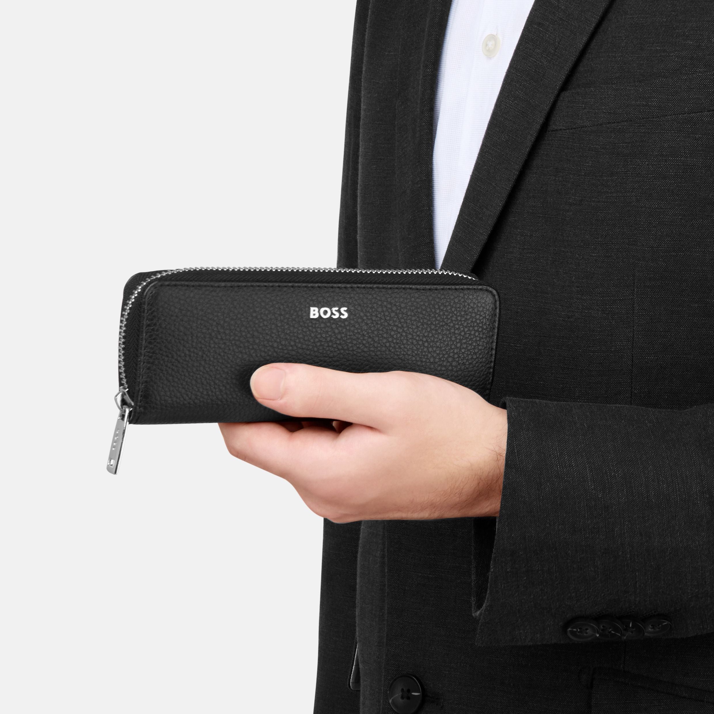 Zipped Double Pen Case Classic Grained Black