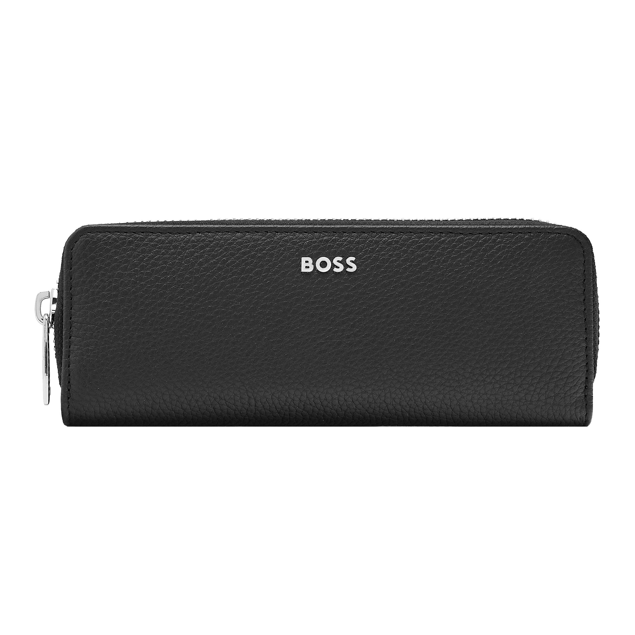 Zipped Double Pen Case Classic Grained Black