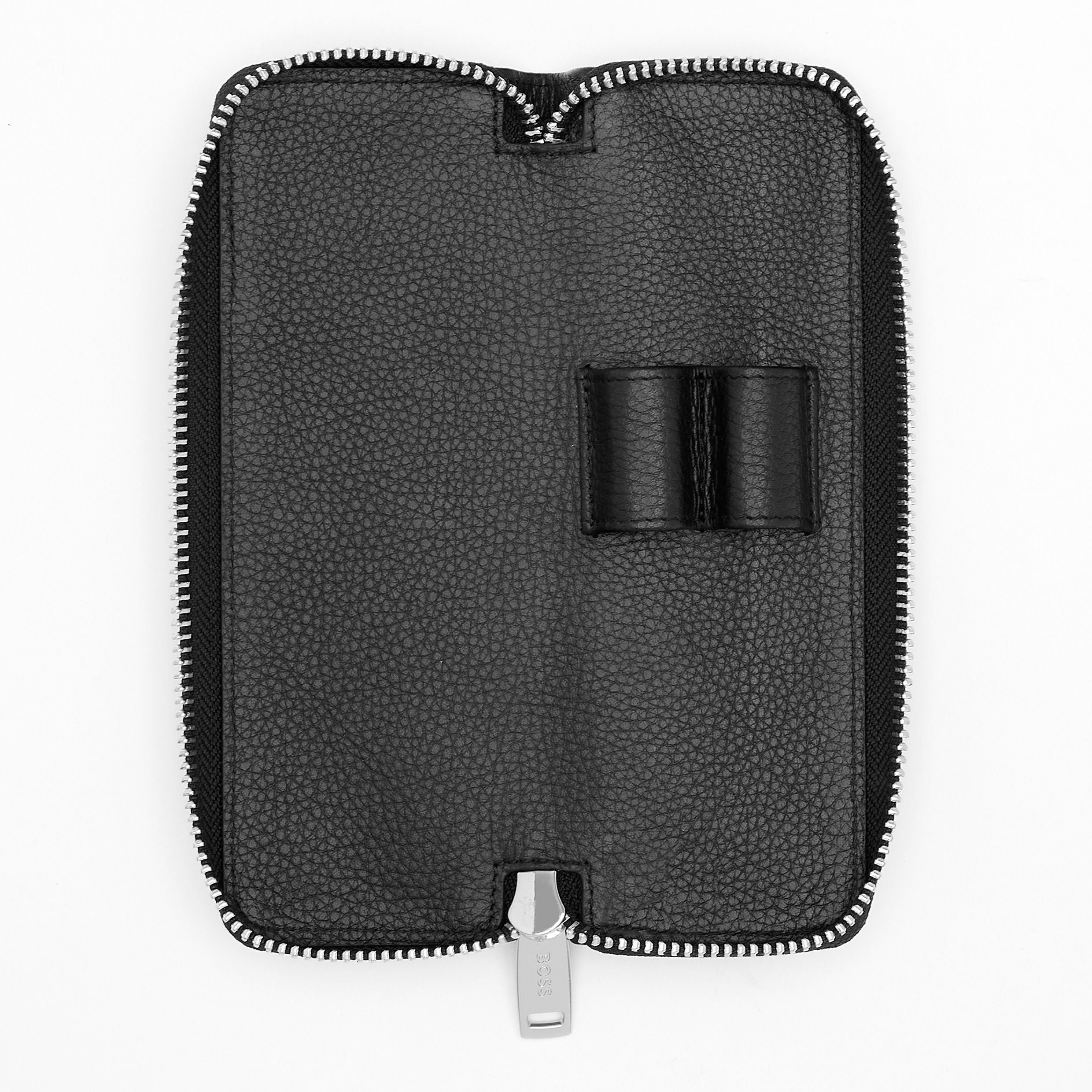 Zipped Double Pen Case Classic Grained Black