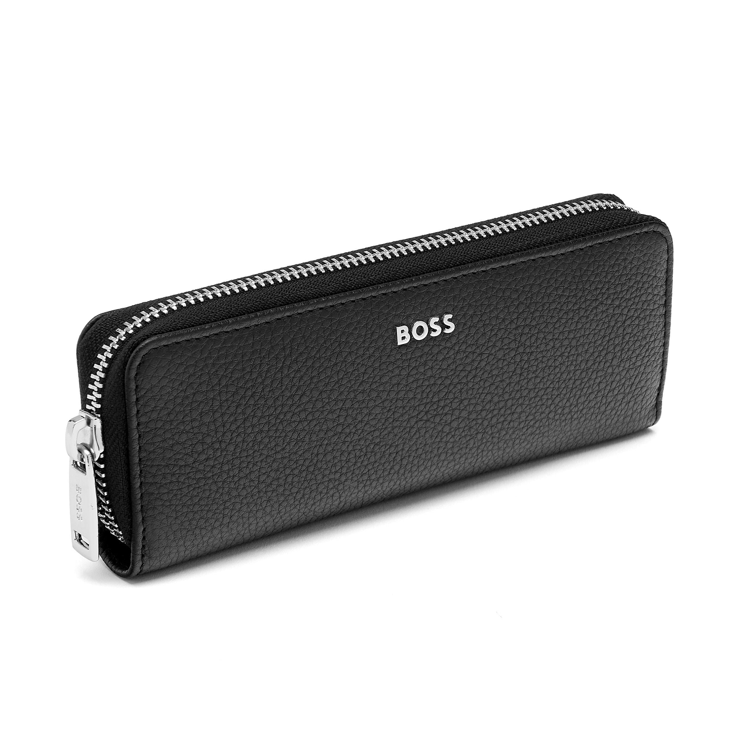 Zipped Double Pen Case Classic Grained Black