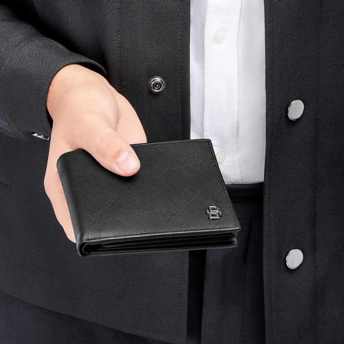 Card Wallet With Flap Double B Saffiano Black