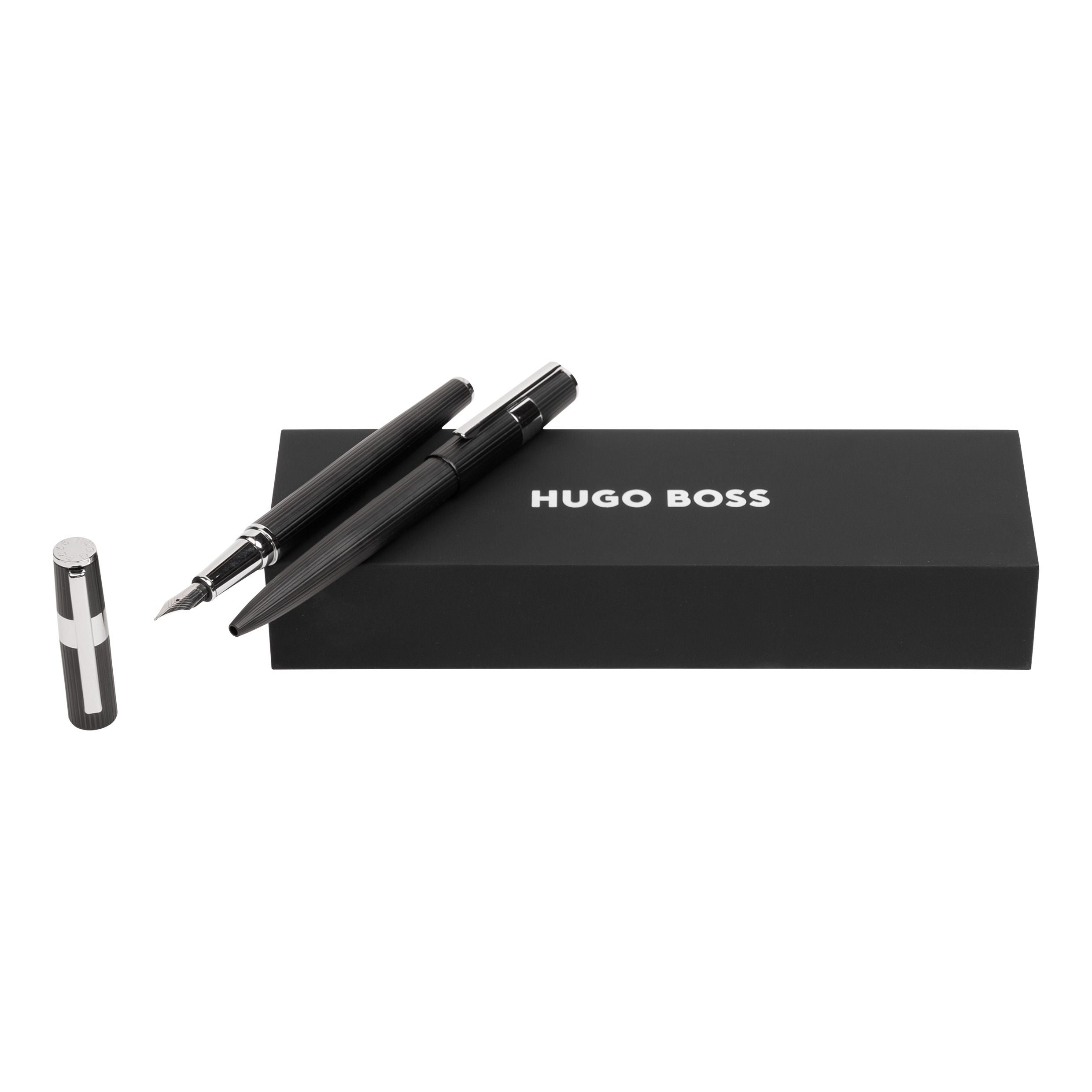 Set Gear Pinstripe Black / Chrome (Ballpoint Pen & Fountain Pen)