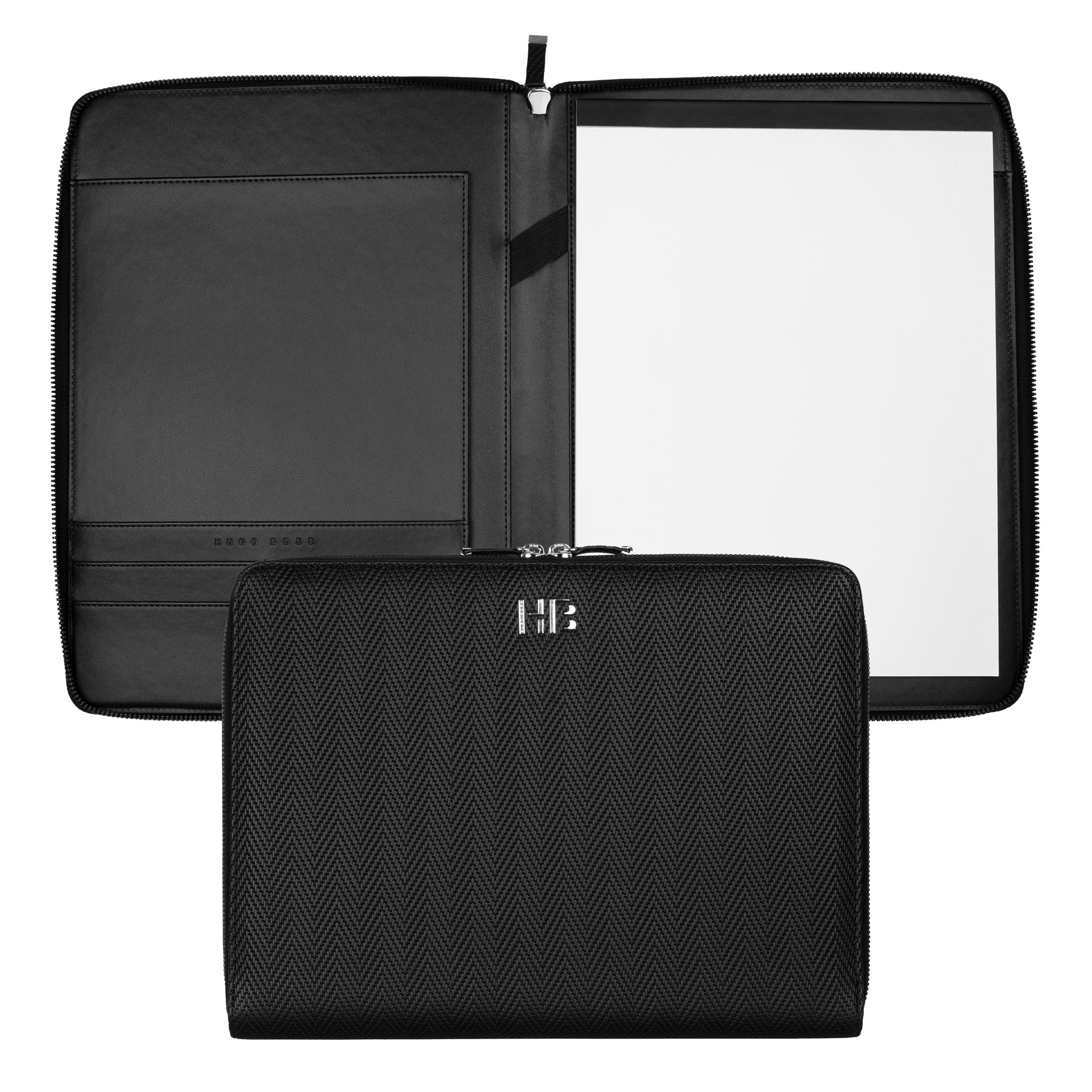 Conference Folder Zip A4 Herringbone Black