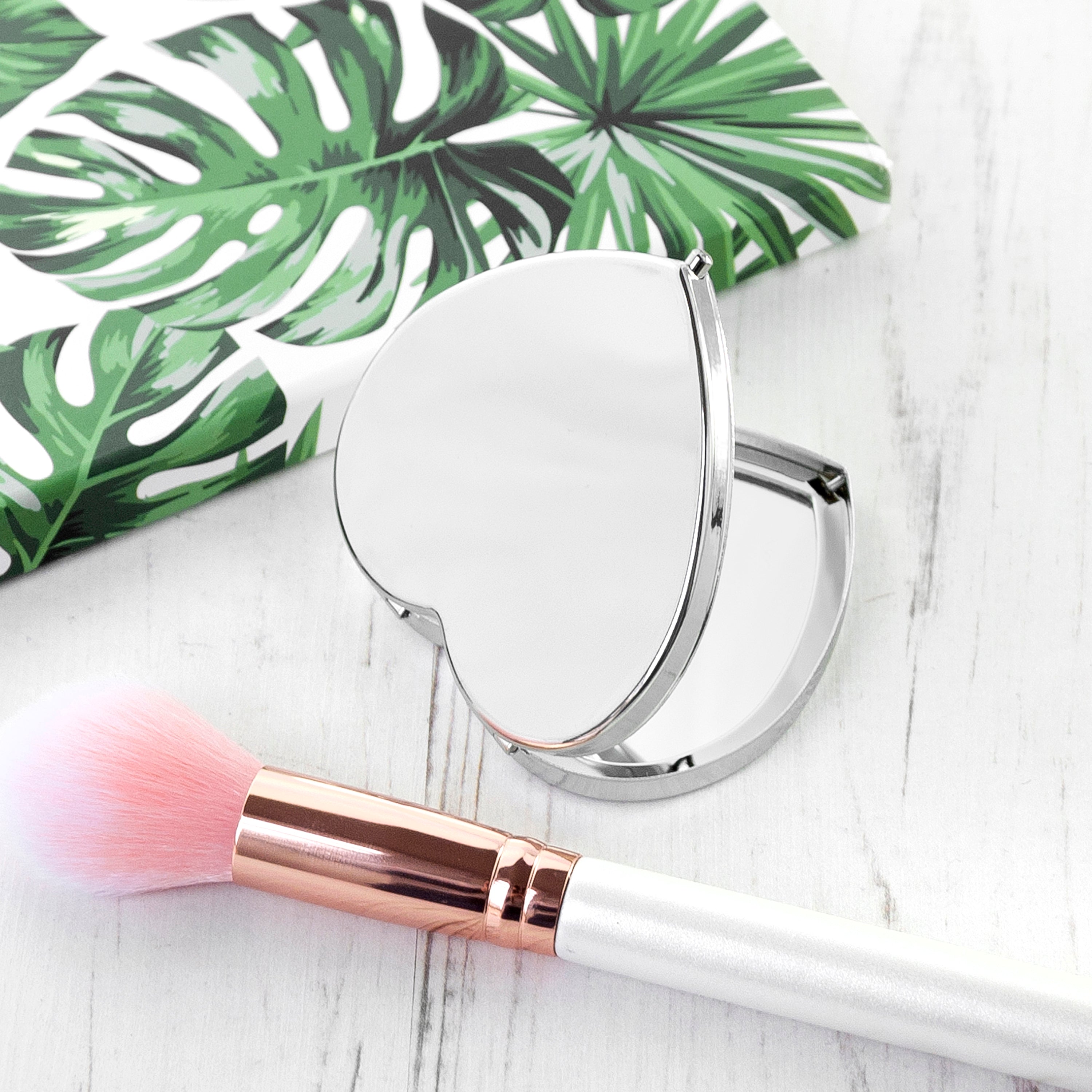 Silver Plated Heart Compact Mirror