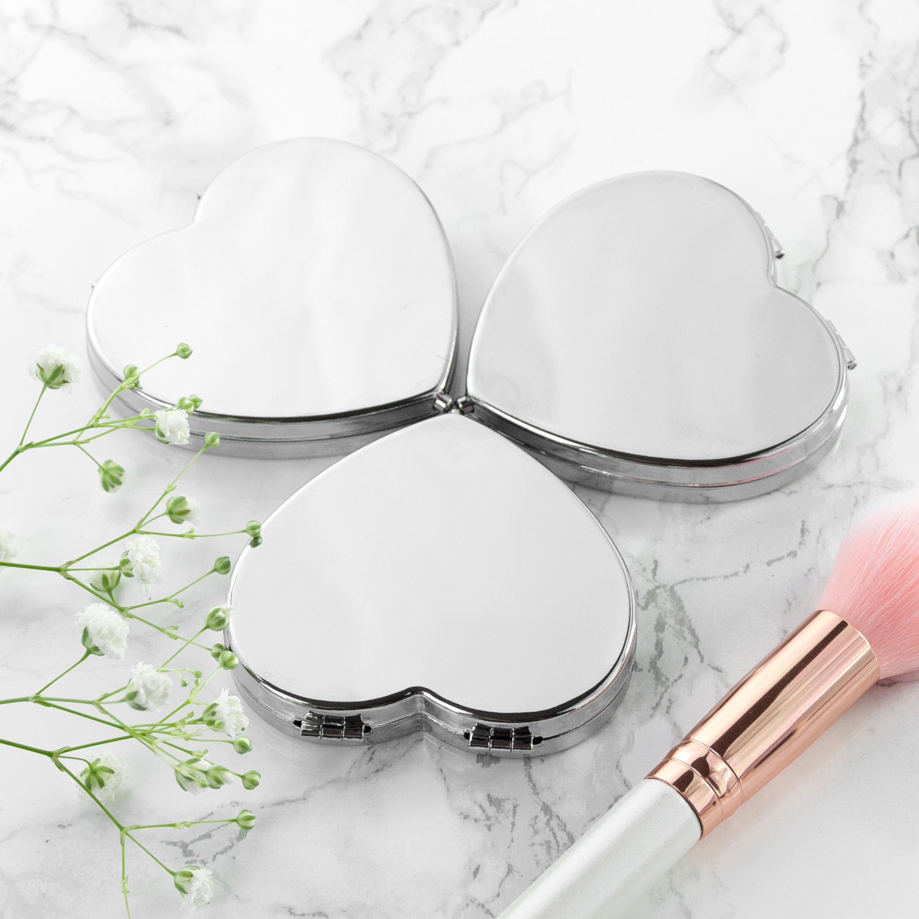 Silver Plated Heart Compact Mirror