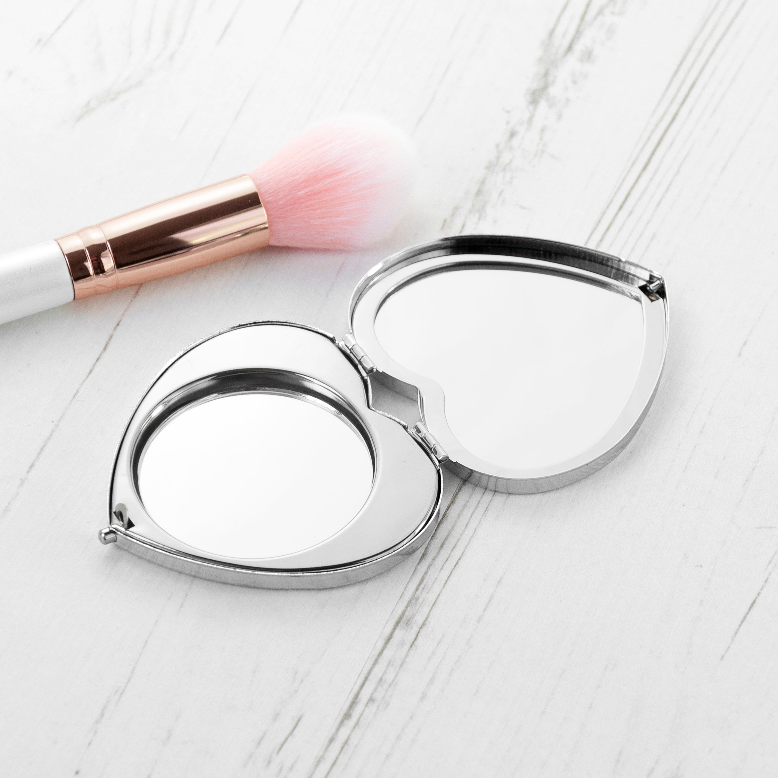 Silver Plated Heart Compact Mirror